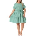 thumbnail image 3 of Agnes Orinda Women's Plus Size Easter Gingham Dresses 1950s Vintage Tiered Crew Neck Short Sleeve Summer Casual Midi Plaid Dress 3X Green, 3 of 7