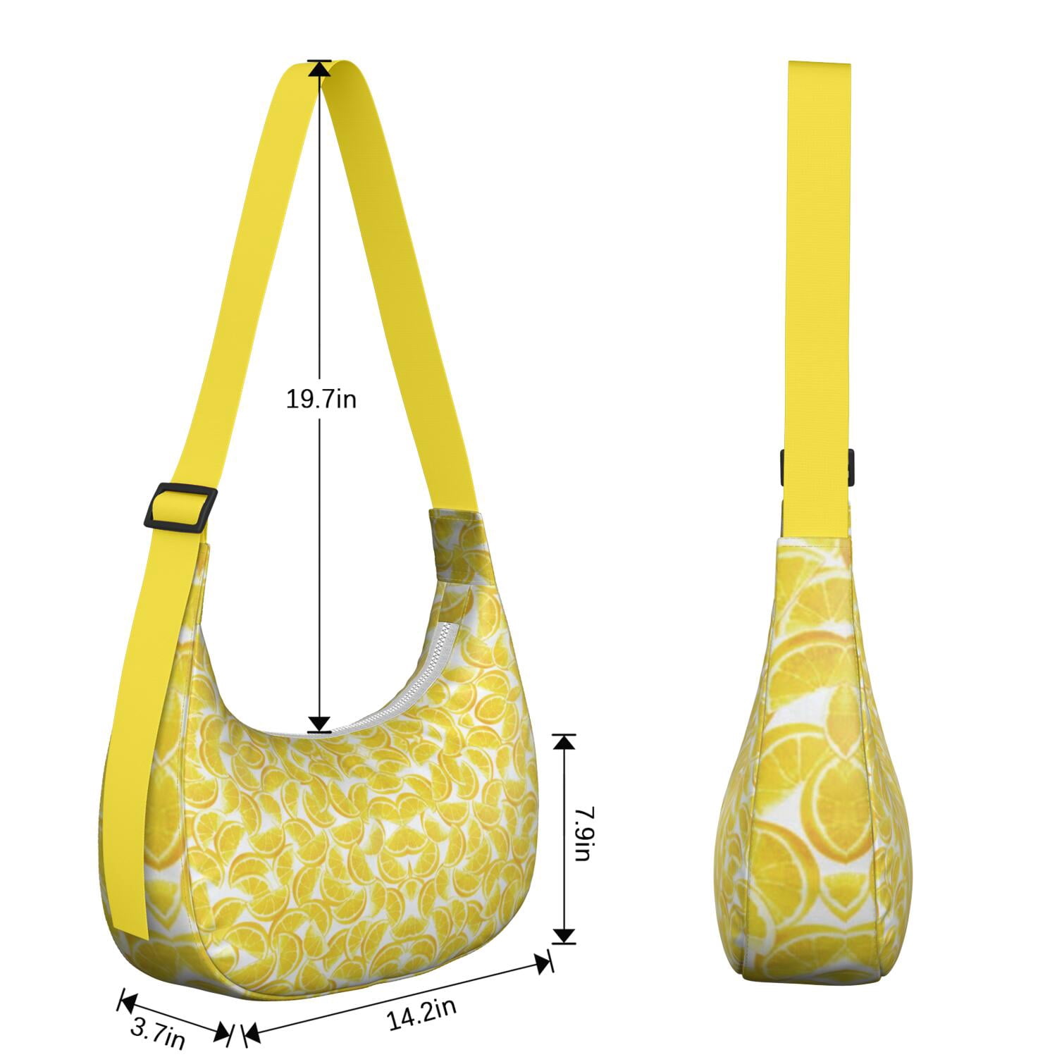 Summer Lemon Pattern Nylon Hobo Bag for Women, Bright Yellow Lightweight Shoulder Purse, Retro Crossbody Tote Handbag, Water-Resistant and Durable for Travel