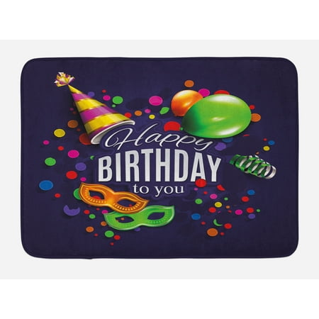 - Birthday Bath Mat, Colorful Balloons Curling Ribbons Carnival Mask Party Hat Confetti Desgin Print, Non-Slip Plush Mat Bathroom Kitchen Laundry Room Decor, 29.5 X 17.5 Inches, Multicolor, Ambesonne