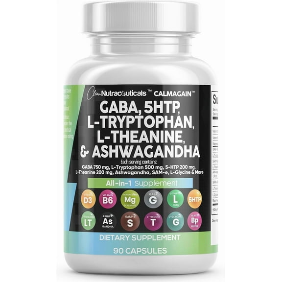 Clean Nutraceuticals GABA 5 HTP L Tryptophan L Theanine Ashwagandha SAM-e L-Glycine - Mood Support Vitamins for Women and Men with L-Tyrosine