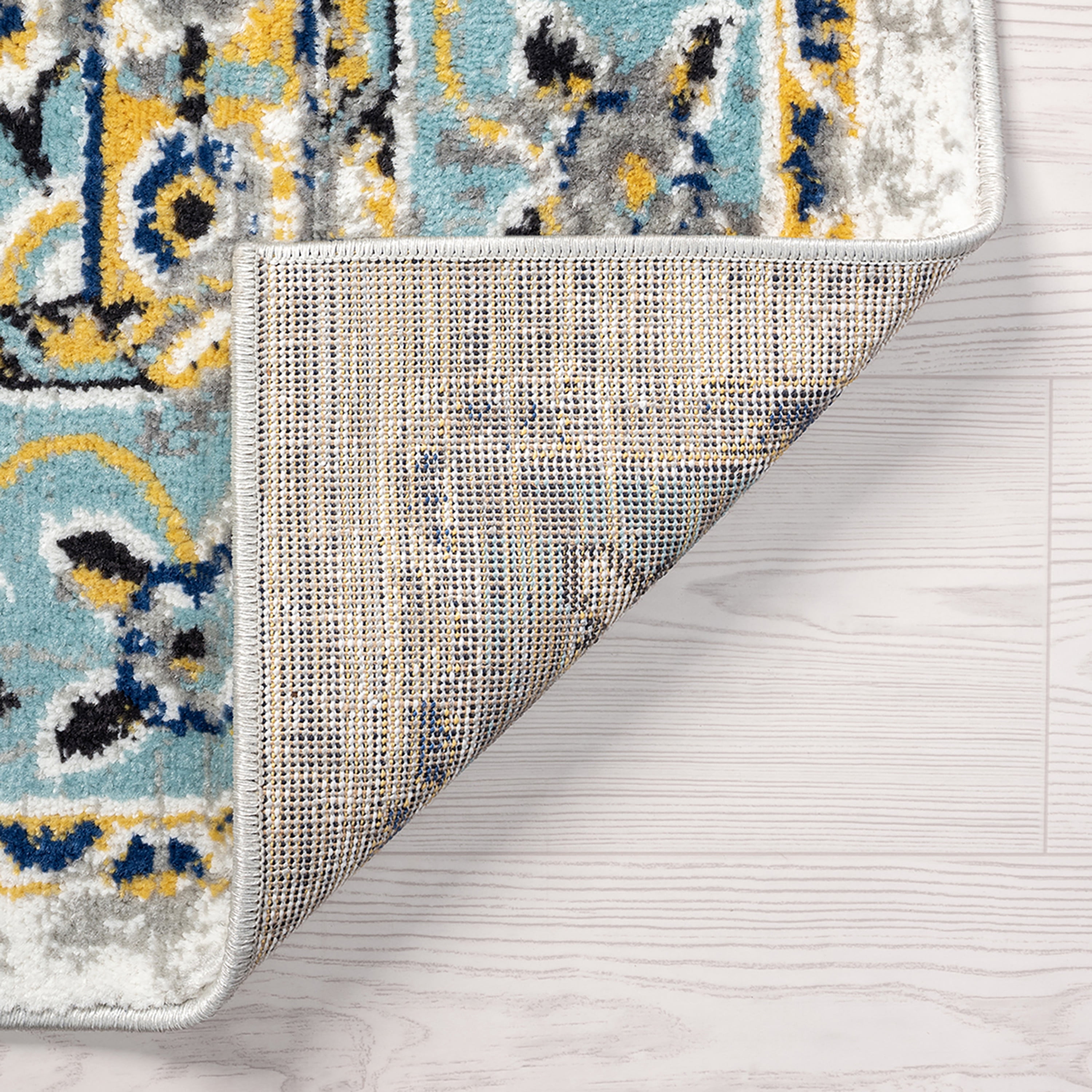 Traditional 2x8 Area Rug (2'3'' x 7'3'') Medallion Cream, Blue Indoor Runner Easy to Clean