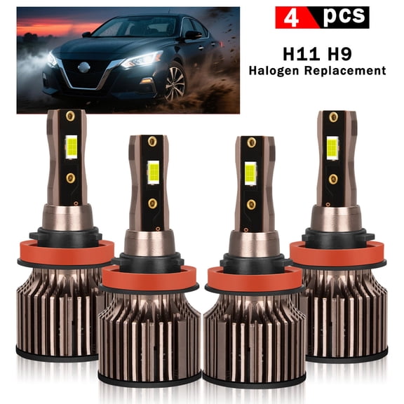 4PCS H11 Combo Kit For Nissan Altima 2007 2008-2018 LED High beam and Low beam,6500K Cool White