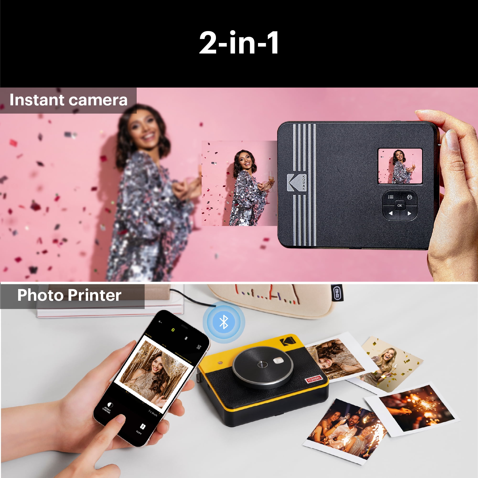 KODAK Mini Shot 3 Retro 4PASS 2-in-1 Instant Digital Camera and Photo  Printer (3x3 inches) + 60 Sheets Cartridge Bundle, White