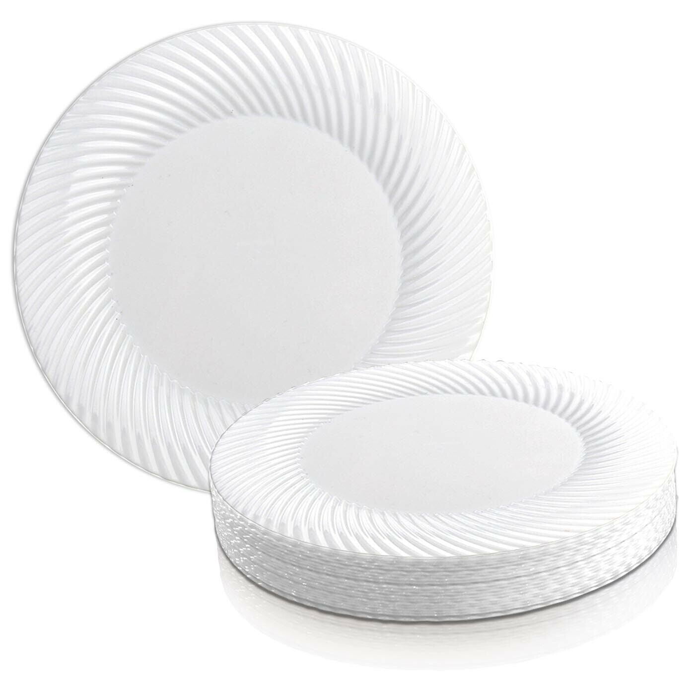 Smarty 10.25" White Swirl Rim Disposable Plastic Dinner Plates 120ct