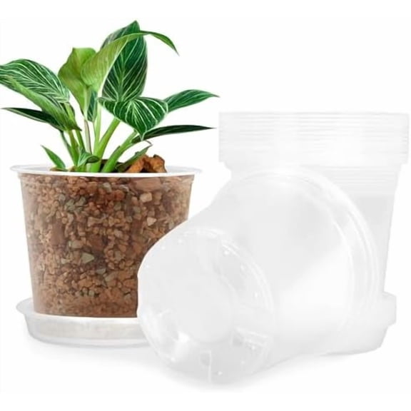 4 Inch Clear Nursery Pots for Plants with Sacuers 15 Pack, Plastic Flower Pots with Drainage Holes, Variety Pack Seedlings Garden Pot for Indoor Outdoor (4 inch)