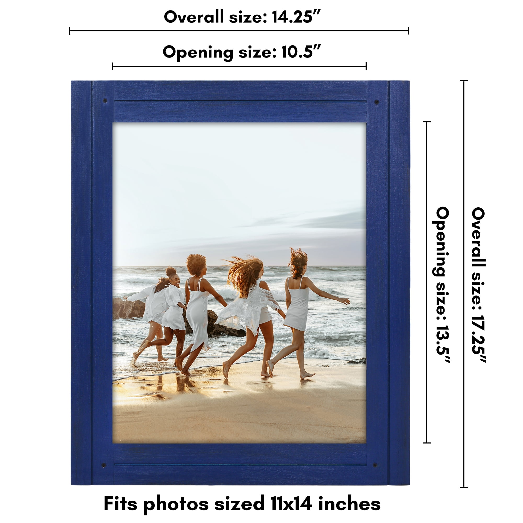 Americanflat 11x14 Picture Frame Polished Crystal Clear Glass Hampton Collection Distressed Frames - Navy Blue