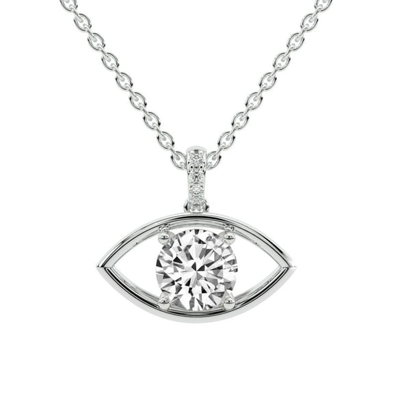 Lab Diamond Dangling Pendant Necklace For Women | 0.75 Carat IGI Certified Round Shape | Evil Eye Charm Lab Diamond Pendant In 14K White Gold | FG-VS1-VS2 Quality | Friendly Diamonds
