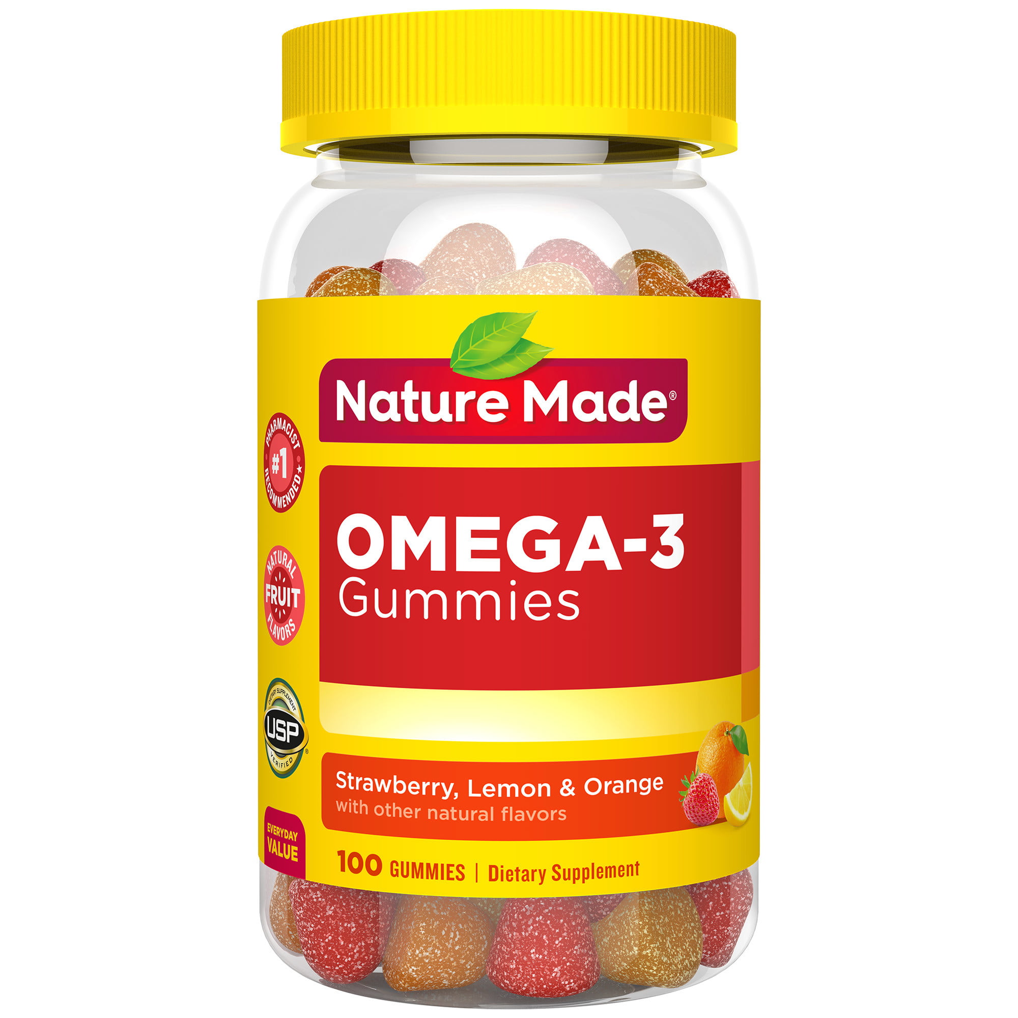 Nature Made Fish Oil Omega3 Gummies, 100 Count with 57 mg
