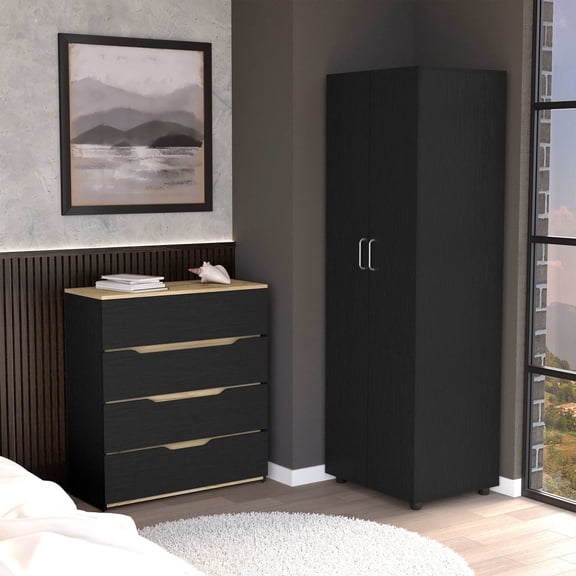Bedroom Sets 2 Piece Bedroom Set, London Armoire   Aralia Drawer Dresser, Black / Light Oak,Bedroom Furniture Sets