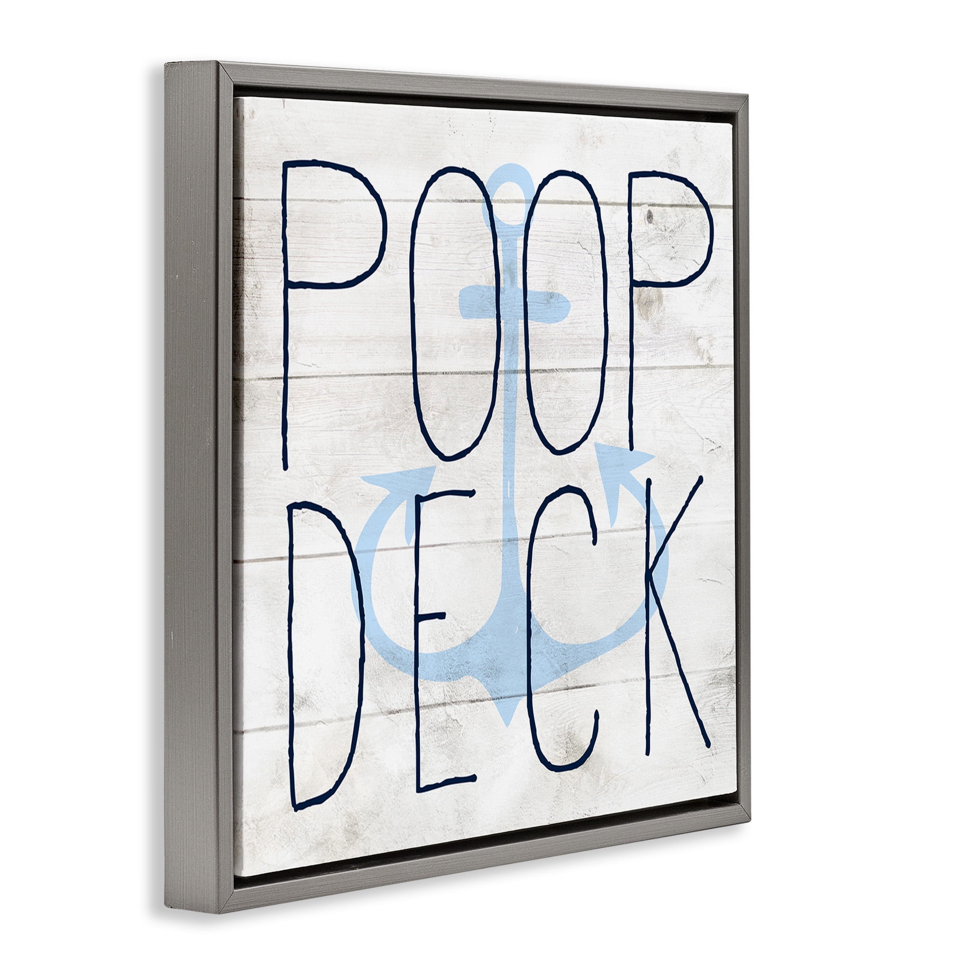 Stupell Industries Poop Deck Funny Beach House Typography Painting Gray Floater Framed Canvas Art Print Wall Art, 18 x 18
