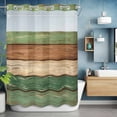 thumbnail image 6 of No Hook Farmhouse Dark Sage Green Brown Shower Curtain with Snap in Liner Set, Vintage Wooden Striped Waterproof Fabric Bathroom Curtains with See Through Top Window, Hotel Style Stall 48 x 72 Inch, 6 of 9