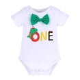 thumbnail image 2 of FYMNSI Baby Boy Dinosaur 1st First Birthday Party Cake Smash Outfit Cotton Short Sleeve Romper Y-Back Suspenders Shorts Pants 3pcs Set Photo Props Summer Clothes 12-18 Months Green, 2 of 7