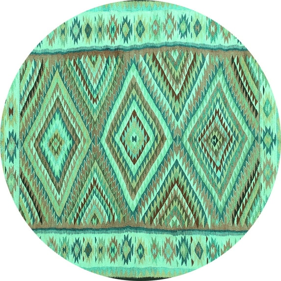 Ahgly Company Indoor Round Southwestern Turquoise Blue Country Area Rugs, 3' Round