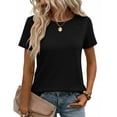 thumbnail image 2 of Womens Tops Summer Short Sleeve Crewneck T Shirts Spring Vacation Outfits Fashion Clothing Basic Tee Black L, 2 of 5