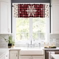 thumbnail image 3 of Christmas Snowflake Kitchen Curtains and Valances Set, Red Beige Buffalo Plaid Winter Snow Rod Pocket Window Valance 18 Inch Window Curtain Panels for Living Room Bedroom Laundry, 27.5x24in, 3 Pieces, 3 of 7
