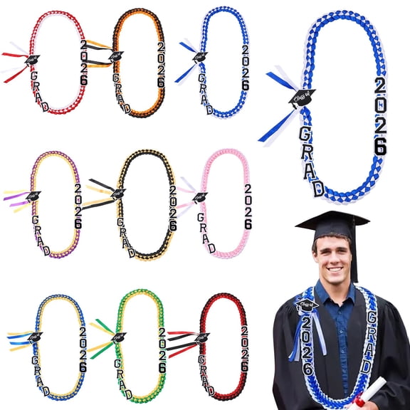 2026 Graduation Leis Grad Handmade Ribbon Lei,Graduation Leis Class of 2026 Grad Ribbon Money Lei Double Braided Ribbon Necklace with Grad Letters for Graduation Gifts Supplies(A)