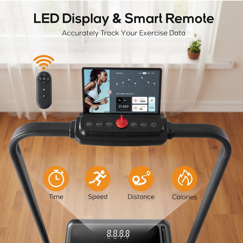 Compact Treadmill with handle, Quiet Under-Desk Walking Pad, Slim & Portable Design for Home Office Workouts, Easy to Store, Ideal for Apartments and Work-from-Home Fitness, Black