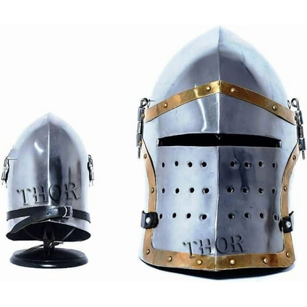 THOR INSTRUMENTS Viking Visored Barbute Battle Knight Medieval Armor Helmet Rustic Vintage Home Decor Gifts