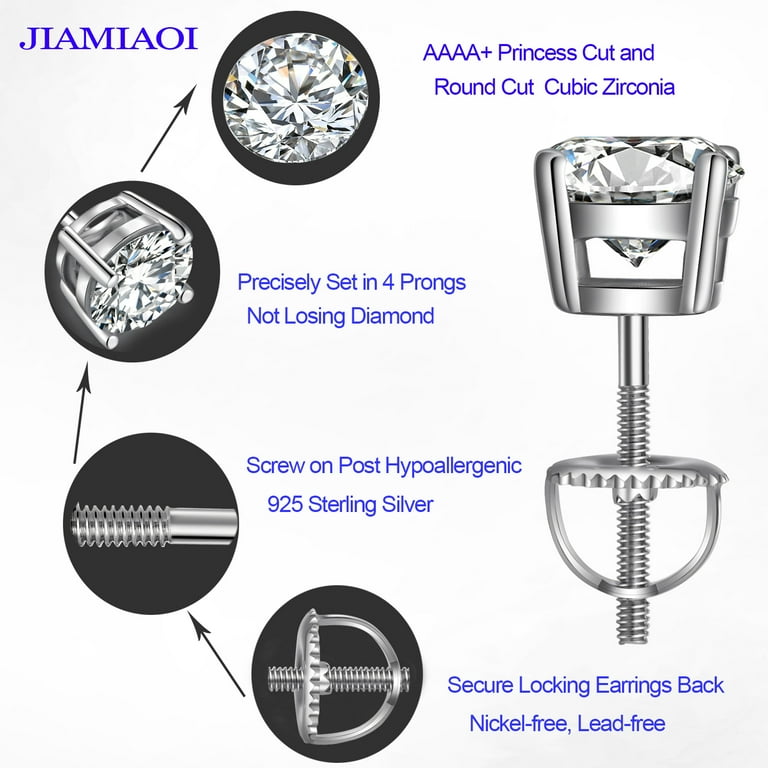 Earring Backs Jiamiaoi 18k White Gold Plated Simulated Diamond