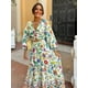 thumbnail image 3 of Vestido largo holgado con estampado para mujer, traje informal de manga larga con cuello en V, plisado, elegante, primavera y verano, 2024, 3 of 5