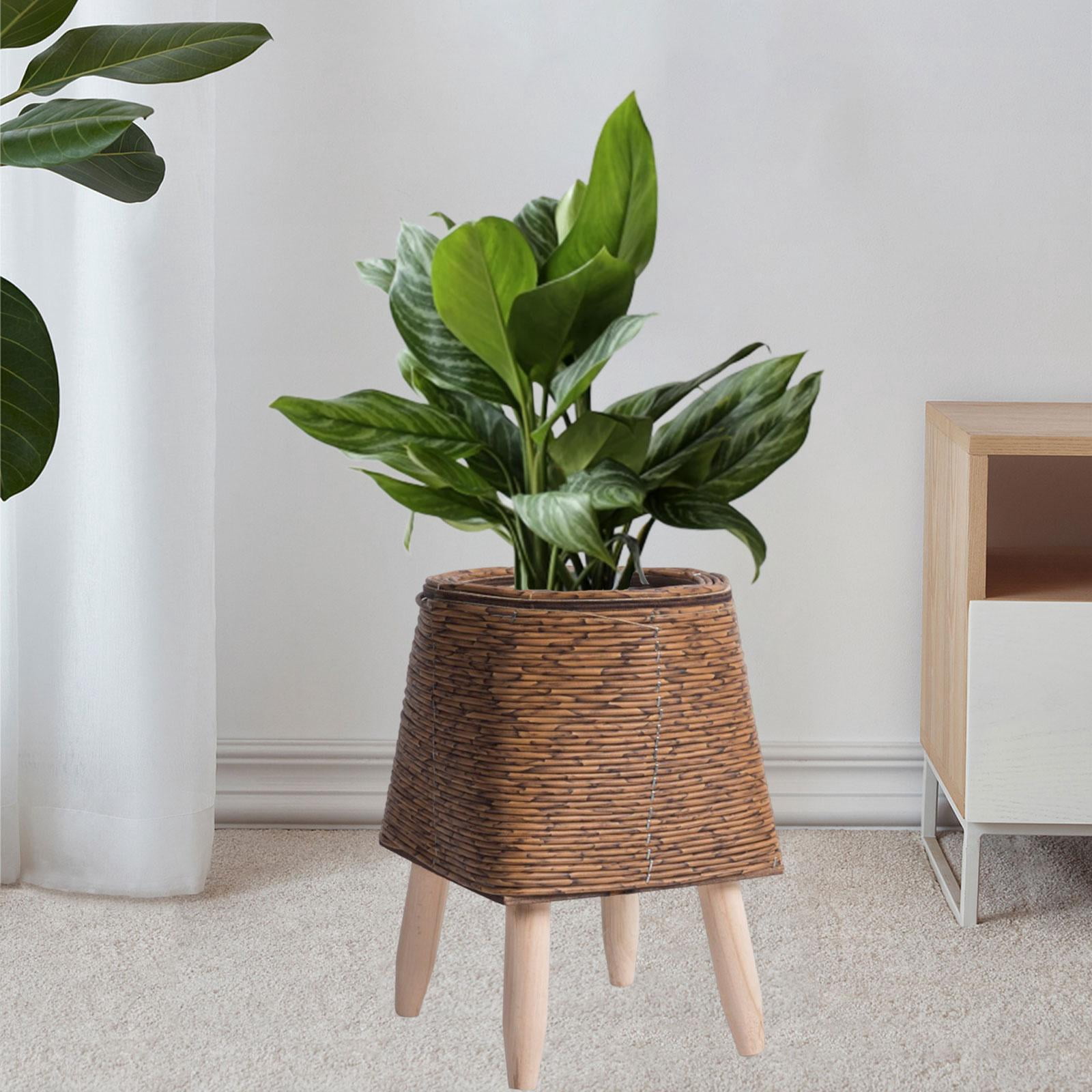 Woven Basket for Plant with Legs Basket Planter Flowerpot Rustic Rattan Basket Flower Pot for Balcony Apartment Drawing Room Decorations Square Dark Brown