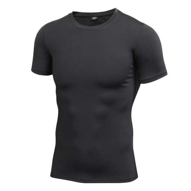 MesaSe MesaSe PENGXAING Men Summer Compression T-Shirts Quick Drying Basketball Running Short Sleeve Sports Tight Base Layer Tops Black M