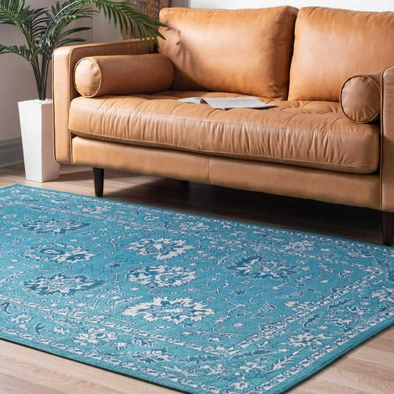 Rugs.Com Lucerne Collection Area Rug ‚Äì 8' x 10' Blue Low-Pile Rug Perfect For Living Rooms, Large Dining Rooms, Open Floorplans