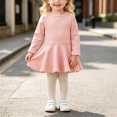 thumbnail image 2 of Gubotare Toddler Dress Ruffled Flannel Long Sleeve Medium Length Solid Color Casual Dress 24 36 Months (Pink,24-36 Months), 2 of 9