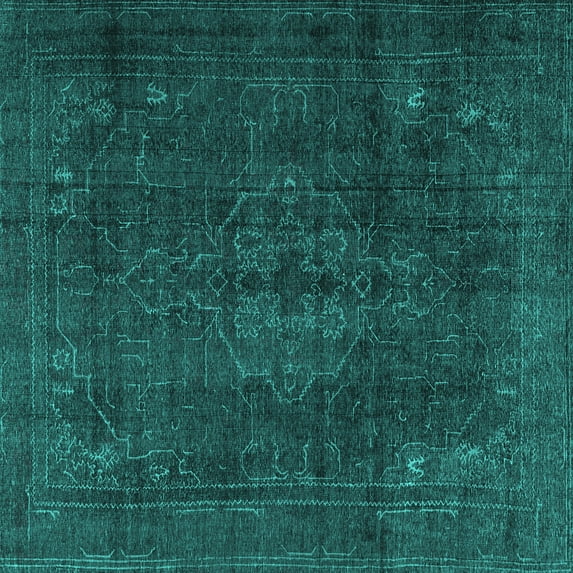 Ahgly Company Machine Washable Indoor Square Persian Turquoise Blue Traditional Area Rugs, 5' Square