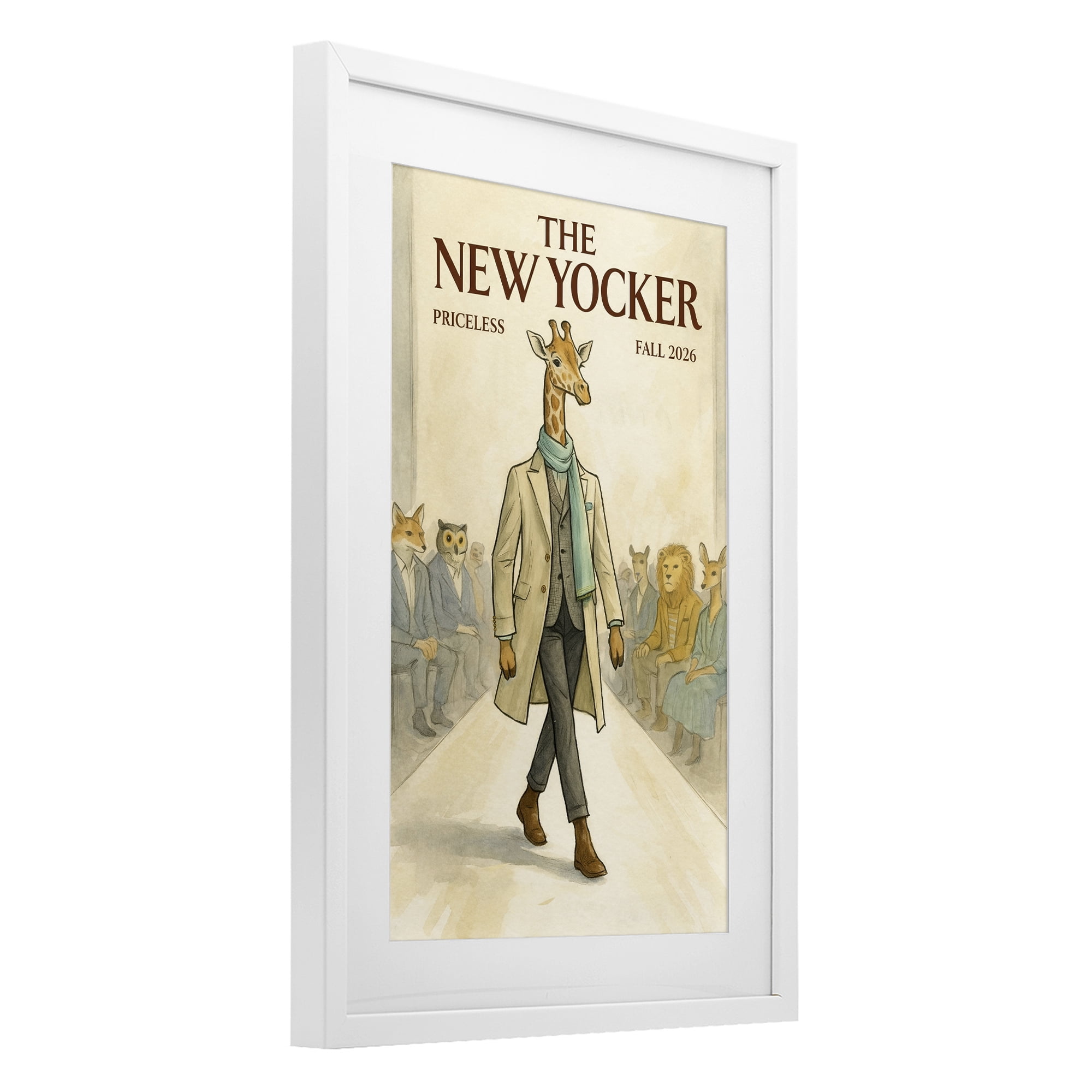 Stupell Industries New Yocker Giraffe Model White Framed Print Under Glass, design by Grotto Studios