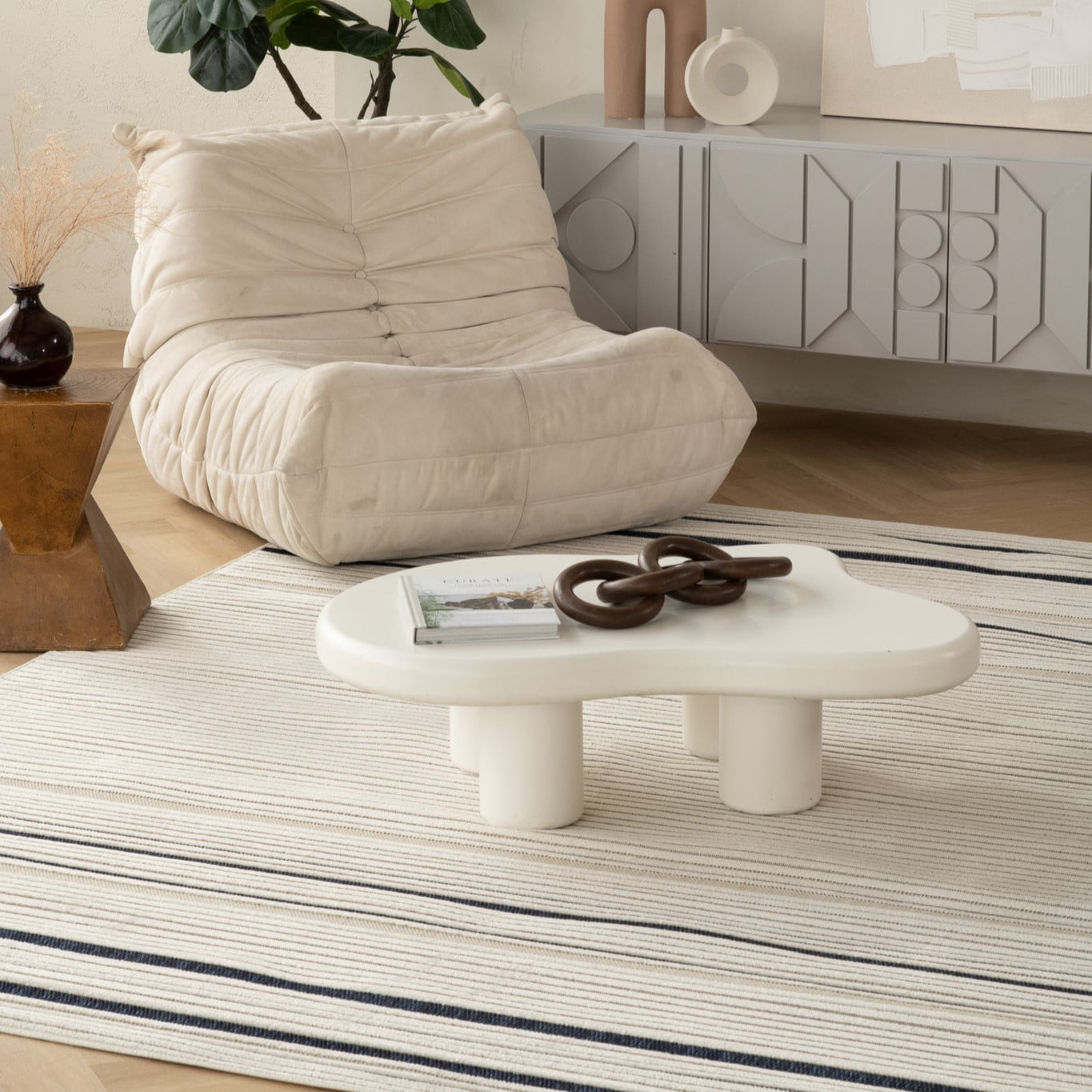 Rug Branch Maise Abstract Indoor Outdoor Area Rug, Cream Blue, Modern - Entryway, Hallway, Bathroom, and Kitchen