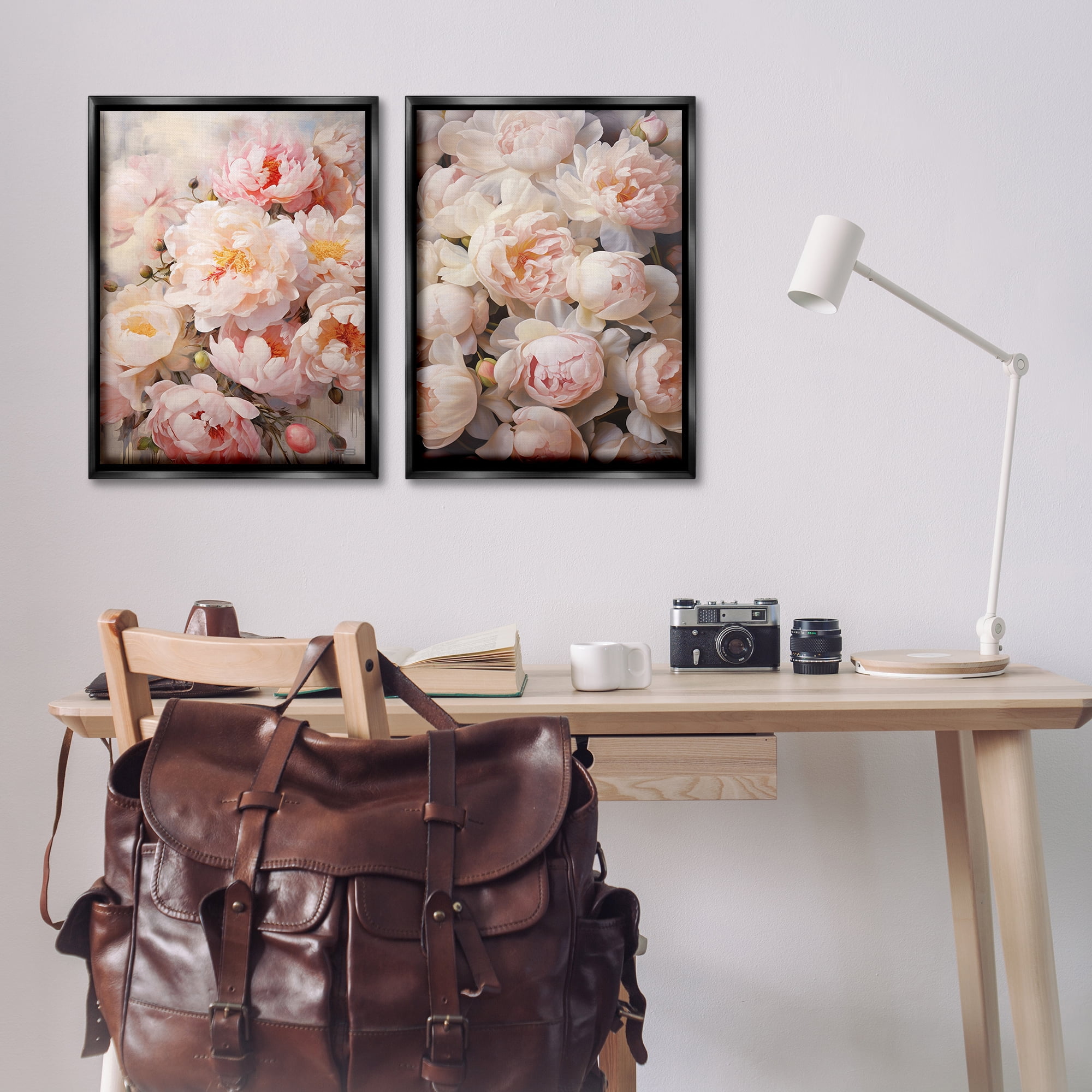 Stupell Industries Soft Pink Cabbage Roses Plants & Flowers Painting Black Floater Framed Canvas Art Print Wall Art, 21 x 31, Set of 2