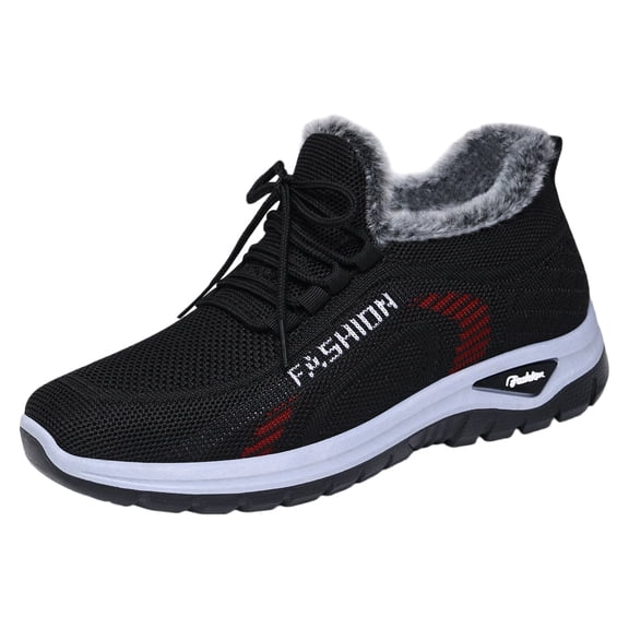 Junboys Womens Winter Warm Lined Tennis Shoes - Lightweight Lace-Up Casual Sneakers for Cold Weather Walking,Black 36