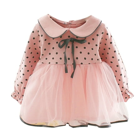 

Chaoren Fashion Autumn Baby Girl Dots Patchwork Long Sleeve Breathable Tutu Tulle Dress