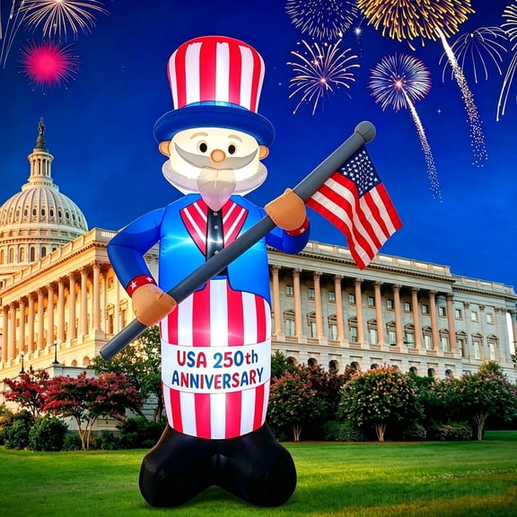 8FT 250th Anniversary 4th of July Inflatables Outdoor Decorations Patriotic Blow up Yard Decorations with LED Lights Fourth of July Memorial Independence Day Party Garden Holiday Outside Decor