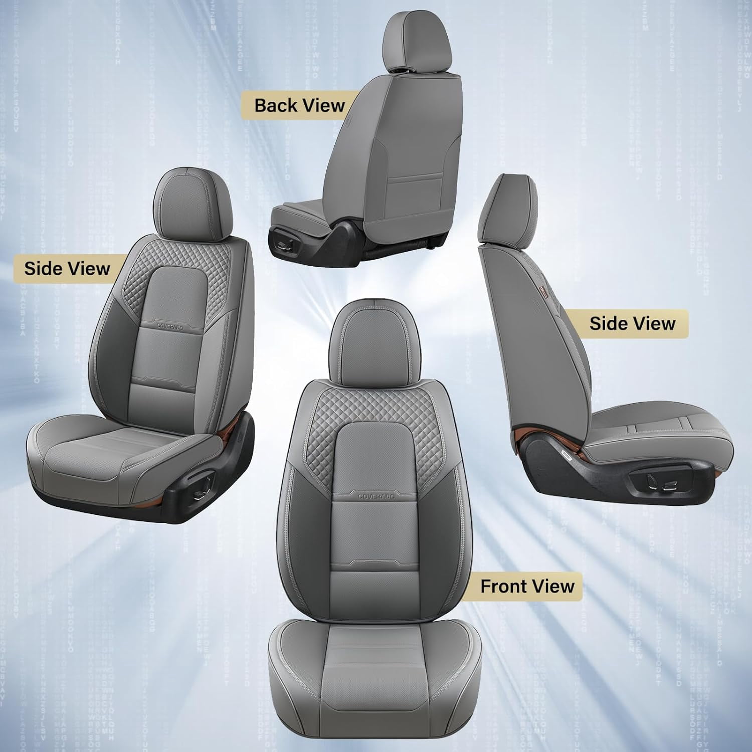Coverado Car Seat Covers Full Set, Breathable Faux Leather Seat Protectors, Comfortable&Durable, Auto Cushion Universal Fit for Most Cars, Gray