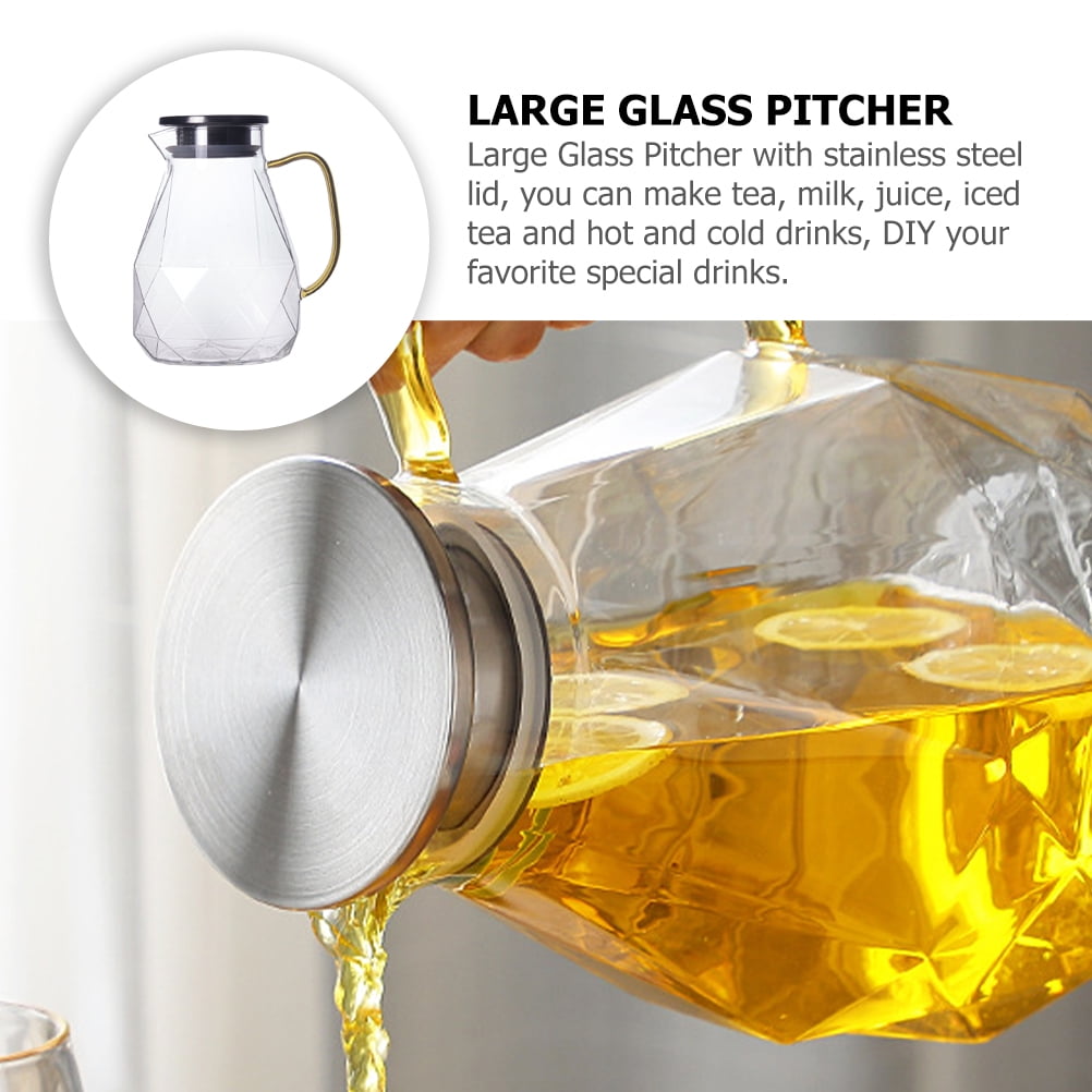 Glass Jug with Lid 1 Gallon Refrigerator Pitcher Dispenser Nightstand Teapot Stainless Steel Kettle