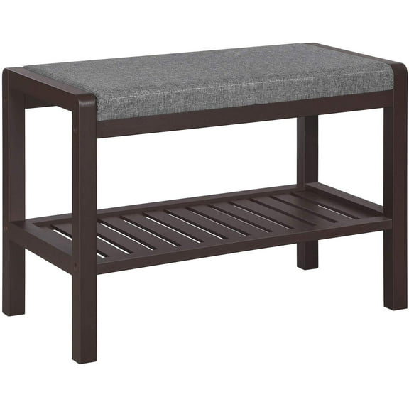 SONGMICS Bamboo Shoe Bench Rack for Entryway,Brown,Gray