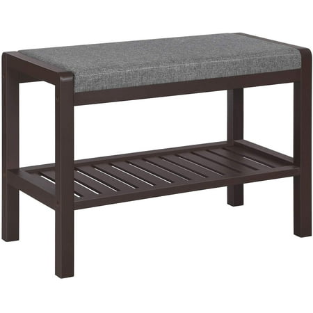 SONGMICS Bamboo Shoe Bench Rack for Entryway,Brown,Gray