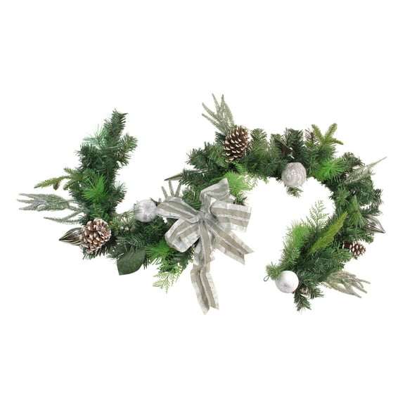 Northlight 6' x 11" Unlit White/Silver Bow and Pine Cone Artificial Christmas Garland