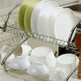 2 Tier Stainless Steel Dish Rack Dish Drainer Rack Wine Cup Organizer