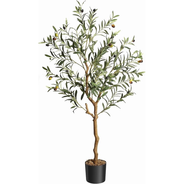 Qinaqin Artificial Oliva Tree 4.25FT(51in) Alto Fau x Silk Trees para Oficina en Casa Living Sala de Profundidadcor Indoor Fake Potted con Natural Madera Trunk y Lifelike Fruits
