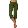 thumbnail image 6 of JoveMarine Women's Athletic Capris - Drawstring Elastic High Waist Solid Color Casual Sporty Pants, Stretchy 3/4 Length for Gym Running,Army Green L, 6 of 8