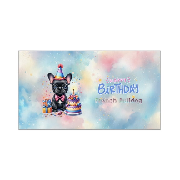 Happy Birthday Cute Puppy French Bulldog with Cake Gifts Party Hat Doormat Dog Lover Gifts Indoor Outdoor Welcome Mat - 00029
