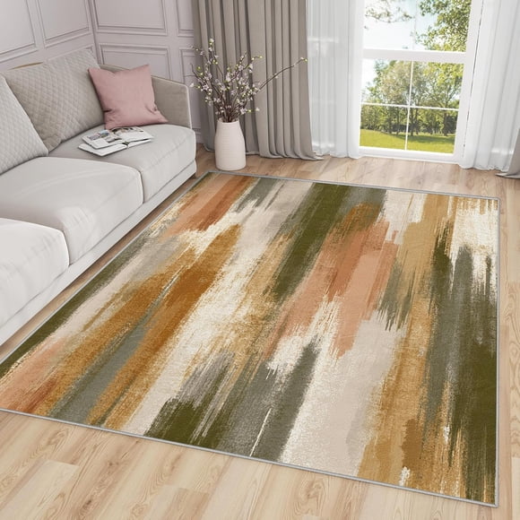 Abstract Brushstroke Area Rugs, Minimalist Modern Pattern Carpet, Washable Non Slip Low Pile Soft Rug for Living Room Bedroom Decor Mat 3x4ft
