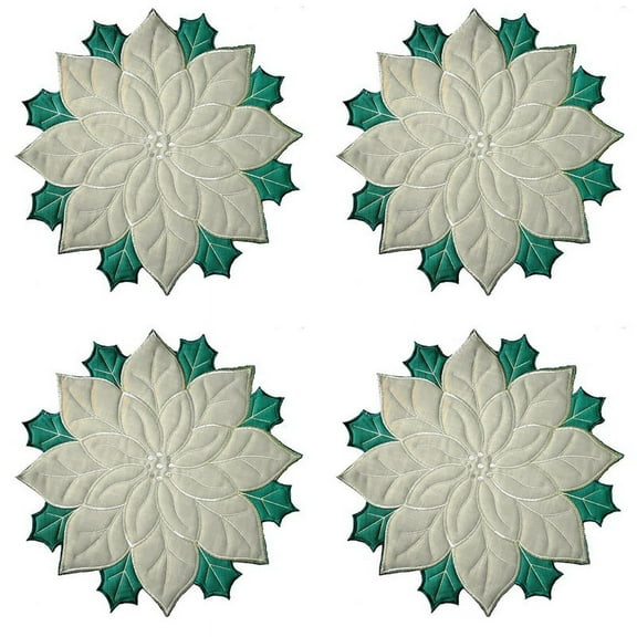 Holiday Christmas Embroidered Placemats Applique Poinsettia Flower Placemat for Table Decoration B