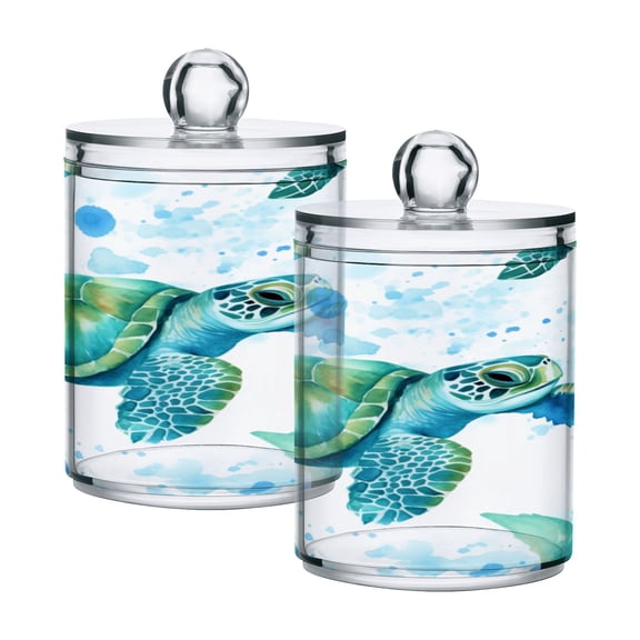 Ryvnso 2 Pack Qtip Holder Organizer Turtles in Ocean Bathroom Cotton Swabs Cans Storage Canister