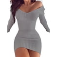 thumbnail image 1 of LilyLLL Womens Long Sleeve V Neck Ribbed Knit Party Bodycon Mini Dress, 1 of 2