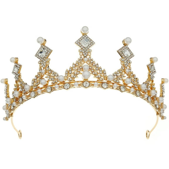 Masteelf  Pearl Crown Christmas Headpiece Golden Headband Bride