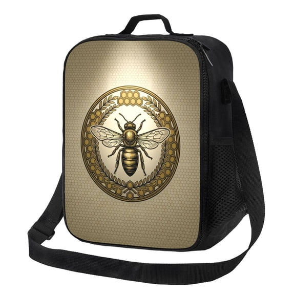 Bee Honeycomb Lunch Bag Golden Geometric Insulated Hot Cold Lunch Bag Reusable Lunch Box With Shoulder Strap For Work Office Adults Men Women Daily